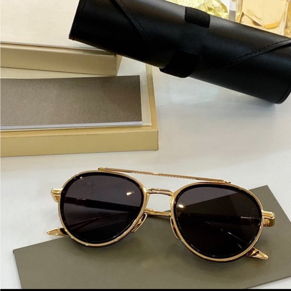 SUNGLASSES, gold and black with side shields